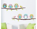 Sticker hiboux et oiseaux sur branche